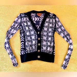 Tory Burch Button Front Cardigan Black & Beige Size XS